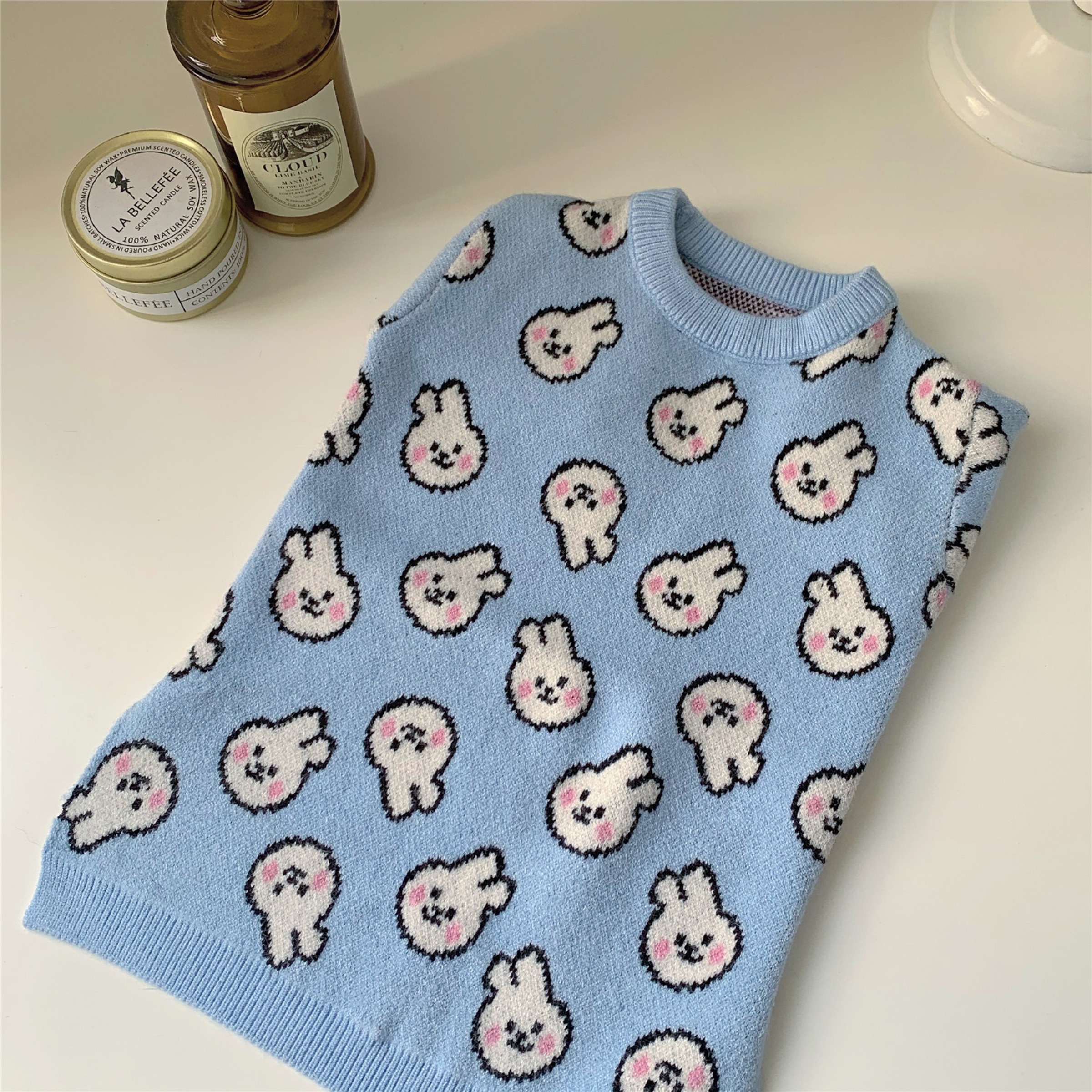 warm jumper knit Printed rabbits dog sweater