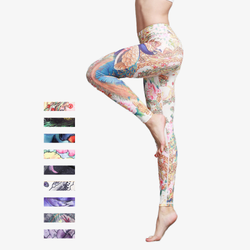 Print Color Stretch Fitted High Waist Workout Ribbed Custom Yoga Leggings with Pockets