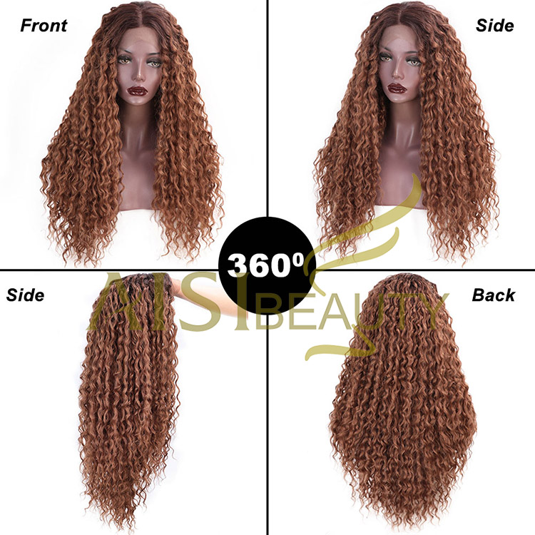 Aisi Beauty Cheap Vendor Long Wavy Kinky Curly Water Wave Black Brown Swiss Lace Synthetic Hair For Black Women Lace Front Wig