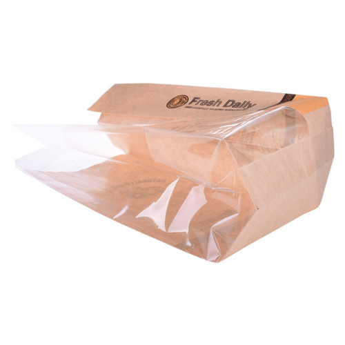 Bolsa reciclable de impresión personalizada Kraft Paper Bread con ventana transparente