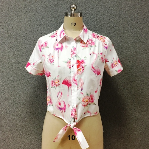 Women's cotton bird printed short shirt