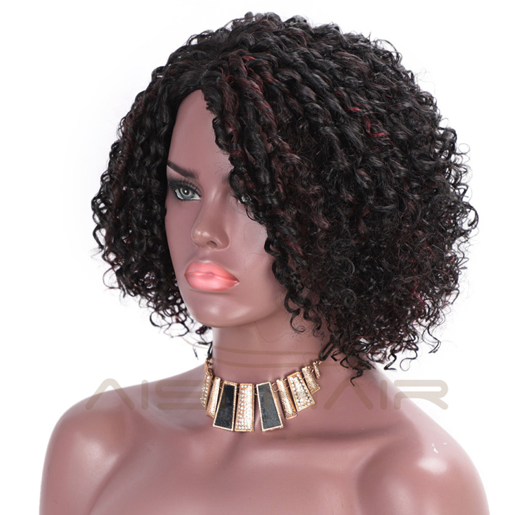 Aisi Hair Synthetic Afro Curly Short Wigs Black Mixed Bug Short Deep Curly Wigs Kinky Curly Hair Wigs for Women