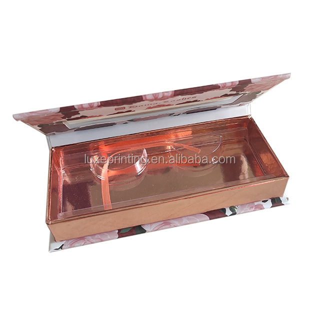 Full color printed paper rectangle luxury design pink 3d mink eyelash packaging box