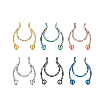 Nose ring horseshoe hoop false nose ring magnetic diaphragm stainless steel artificial non perforated clip type colorful jewelry