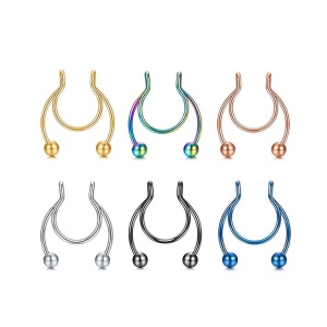 Nose ring horseshoe hoop false nose ring magnetic diaphragm stainless steel artificial non perforated clip type colorful jewelry