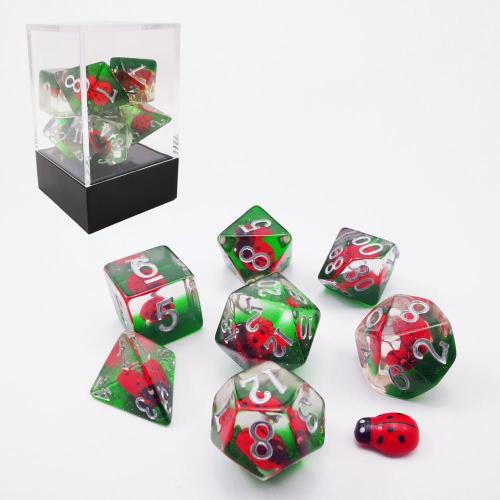 Bescon Red Ladybug RPG Dice Set de 7, novedad de dados de juego poliédrico de mariquitas