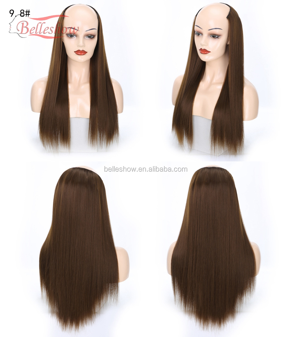 Hot sell Clips in on hair wig long straight hair  head set 360 traceless synthetic fiber  wig head U-shaped wig