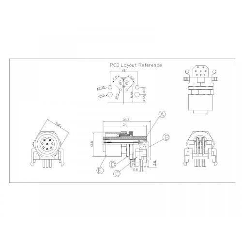 M12 8p Female impermeabile sul lato di un codice