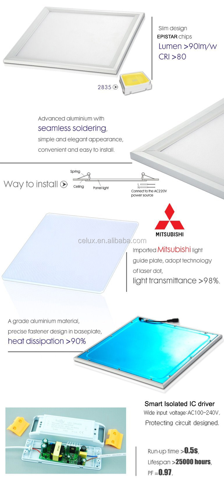 CB CE Recessed 36W 150 x 1200 led panel light