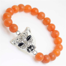 Red Aventurine Gemstone Bracelet with Diamante alloy leopard head Piece