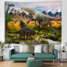 Dinosaur Group Tapestry Jurassic Wild Anicient Animals Wall Hanging Tropical Jungle Natural Volcanic 3D Wanddeken voor Childre