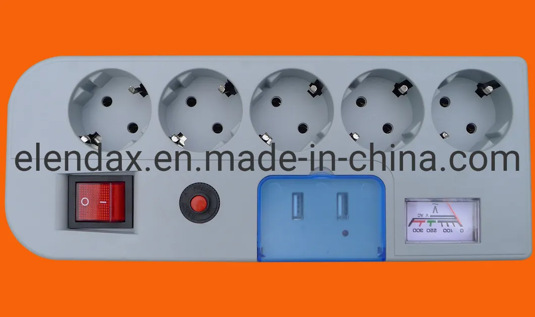 Удлинитель, защита от перенапряжения, индикатор напряжения, защита от детей, двойная розетка USB (E2205ES)