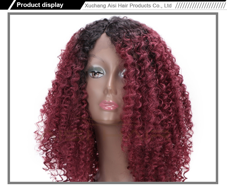 Aisi Hair Medium Long Ombre Red Dark Root Wig Afro Kinky Curly Lace Frontal Wig Synthetic Front Lace Hair Wigs For Black Women