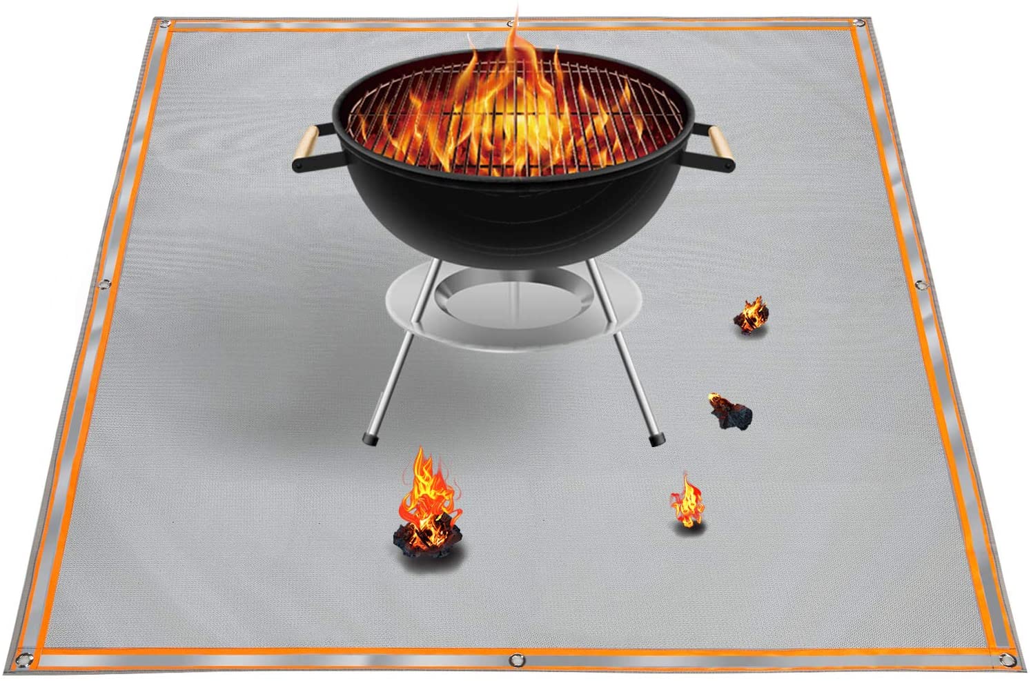 Under Grill Mats Grill Fireproof for Lawn Oil-Proof Grill Pads Fire Pit Mat Fireplace Mat Reflective Trim for Nighttime