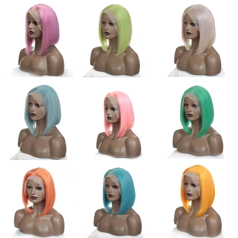 Different colored Cuticle Aligned Human Hair Wigs Short Cut Bob Lace Front Wigs Remy Human Hair