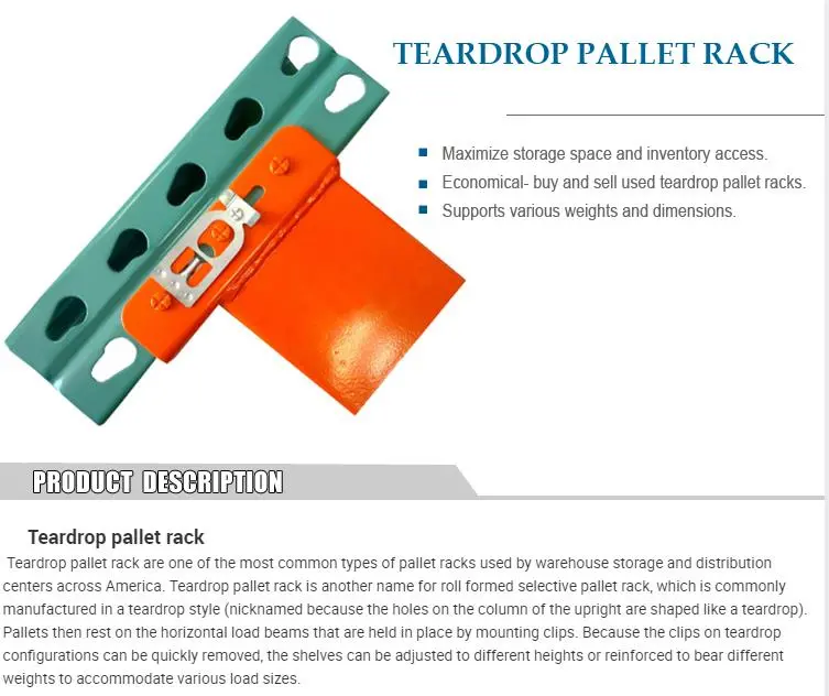 Ebil Metal Logistic Warehouse Storage Use Us Teardrop Pallet Racking System