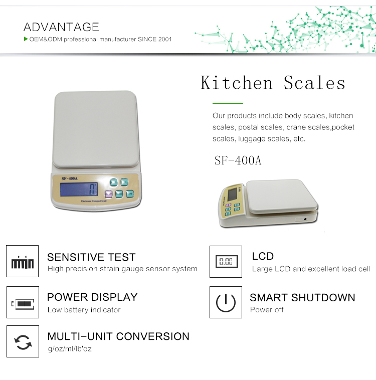 SF-400A  Plastic 5KG Digital Multifunction digital Kitchen And Food Scale