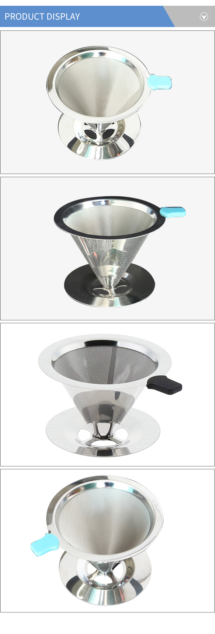 brand paper v60 stainless steel hand drip stitching coffee filter