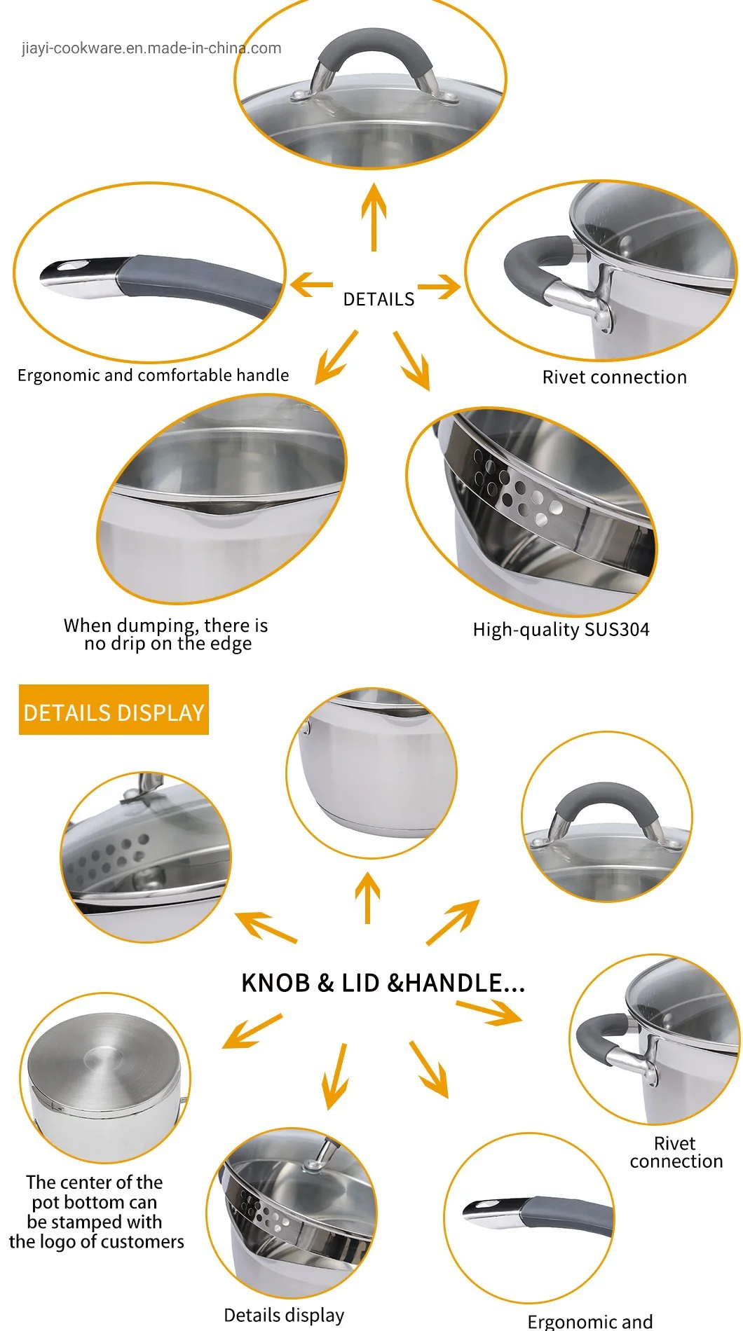 Juego de utensilios de cocina de inducción de acero inoxidable multifuncional de fábrica real / juego de olla común / olla de cocina