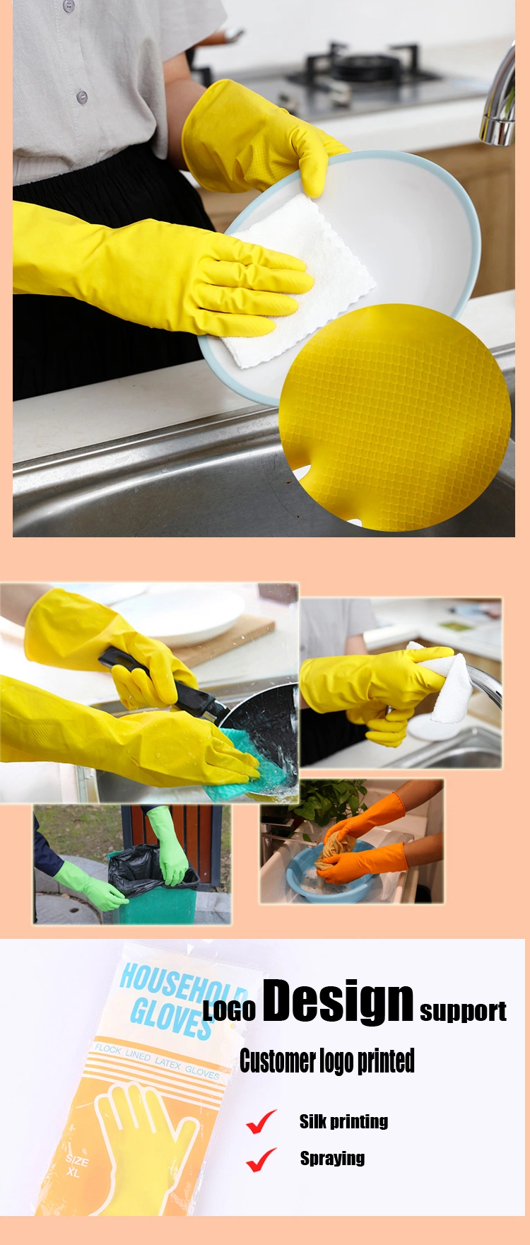 30cm Latex Kitchen Cleaning Hand Glove Ce 2121X