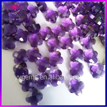 Artificial Amethyst Glass Gemstone Clover Shape Purple Glass Products
