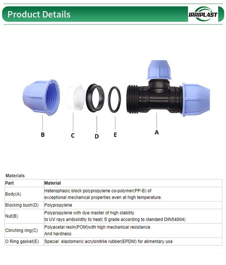 irrigation pp fittings 90 degree reducing tee for water supply