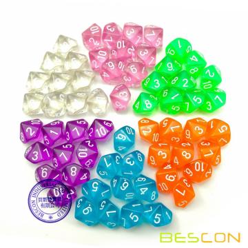 60pcs Assorted Colored Translucent D10 (1-10) Pack,6X10pcs 10 Sides Dice Transparent Polyhedral Dice D10 Set in Drawstring Pouch