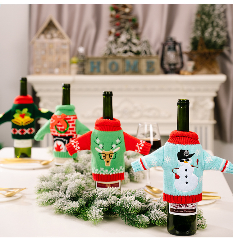 New Product Red Wine Bottle Bag Christmas Decoration Christmas Knitted Clothes Wine Set Table Setting Supplies