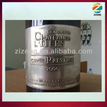 Embossed wine bottle metal label adhesive pure tin label