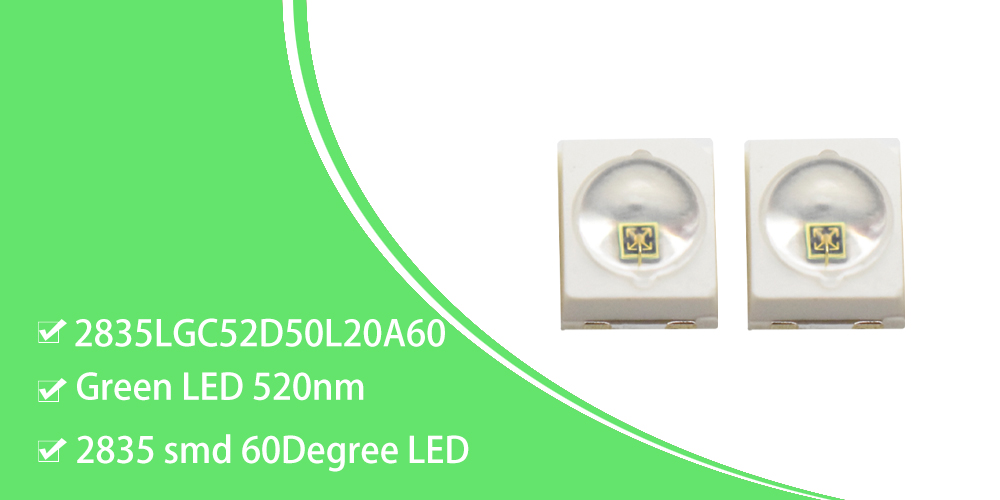 2835LGC52D50L20A60 520nm Green LED Dome Lens SMD LED 60 Degree 150mA