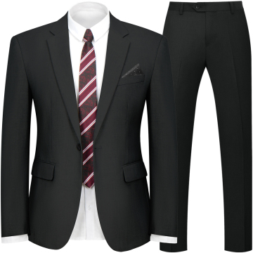 WYWK 2 Piece Men's Suit Wedding Business Party-Black-XXS