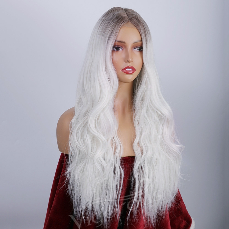 Best Selling Supplier Synthetic Hair Wig With Lace Long Body Wave Ombre White Color Hair Good Private Label Cheap Price