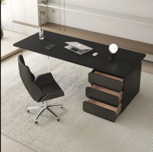 Black Solid Surface Executive Office Table and Chair Acrylic Computer Home Office Desk Essentials