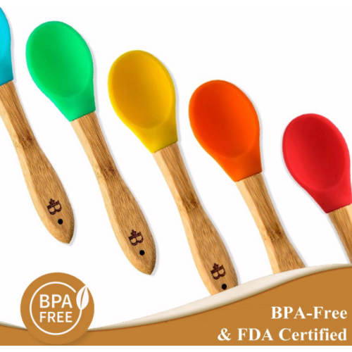 BPA Free Silicone Bambu Baby Weaaning Feeding Spoons