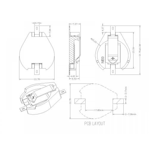 BT-M-G0-R-093 Pemegang Bateri 20mm SMT