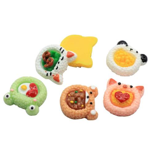 Mescolare stili Cartoon Animal Rice Ball Flatback Resin Bead Kawaii Rice Food Cabochon Bambini Gioca Accessori da cucina Fai da te Art Deco