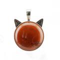 Gemstone Cat круглый каменной подвеска натуральный камень хрусталлический животный кошка серебряный шарм подвеска для ювелирных изделий.