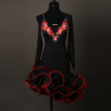 2017 promotion v-neck yarn red latin dance practice dress