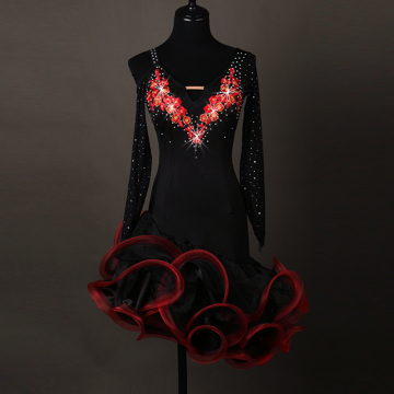 2017 promotion v-neck yarn red latin dance practice dress