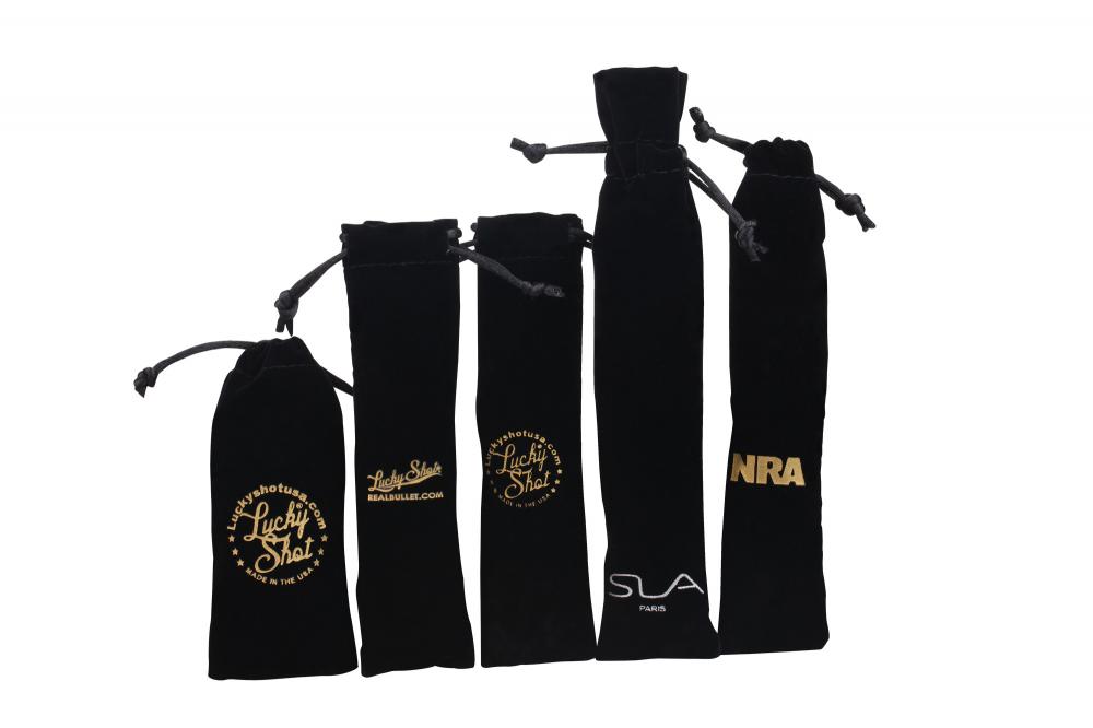 Customized Black velvet bag with drawstring and logo