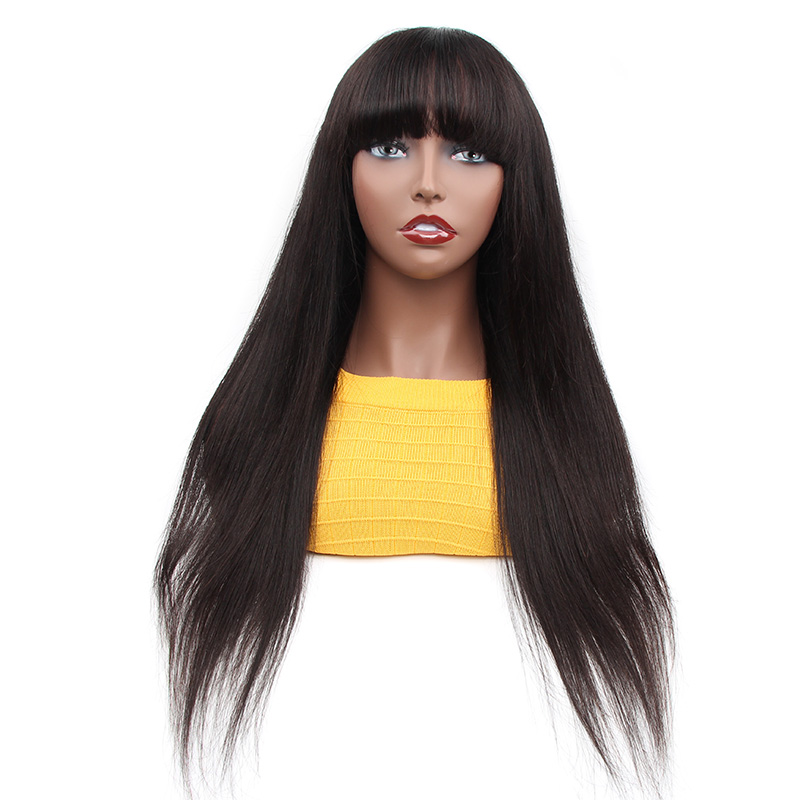 ISEE Factory Dropship Natural Black Lace Front Human Hair Wigs With Bangs For Women Straight Hair Bangs Wig