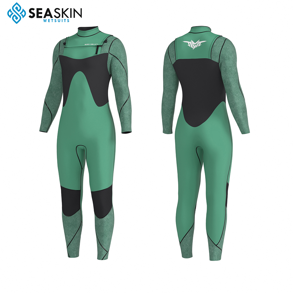 Seaskin Mens 4/3mm zip zip neoprene wetsuits สำหรับการขึ้นเครื่อง