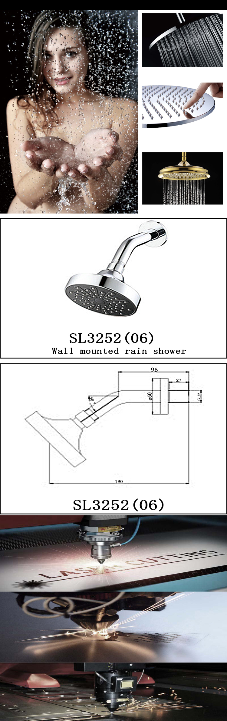 Brass shower head rain shower rainfall shower head