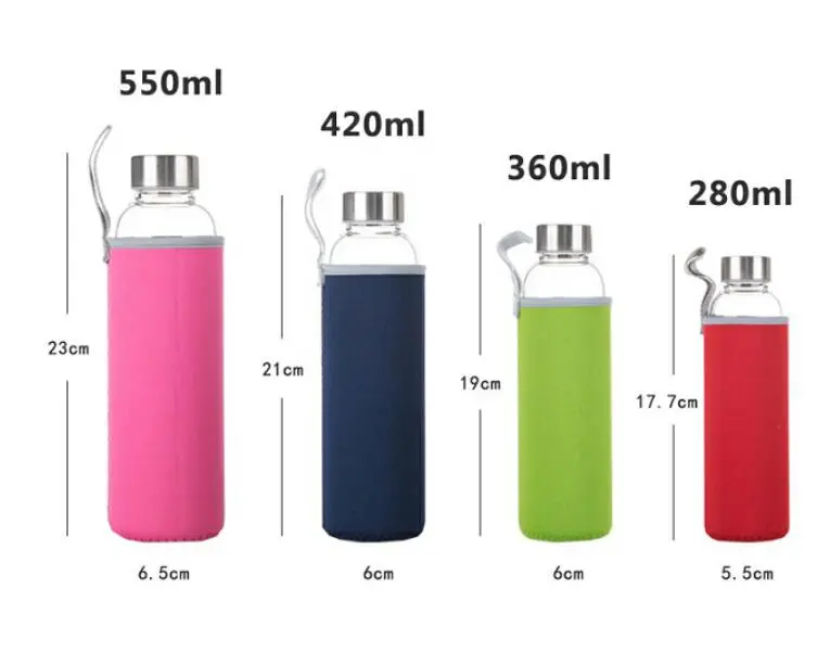 18oz Borosilicate Glass Drinking Water Bottle with Cloth Sleeve. Customized Logo Borosilicate Water Bottle
