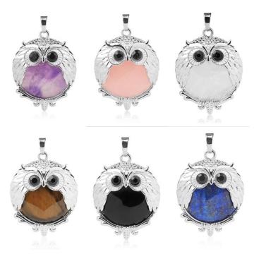 Gemstone 24mm Beads Silver Owl Pendant