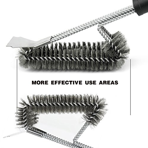 Hot sale bbq tool stainless steel spring barbecue brush with a scraper