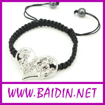 crystal paved heart design shamballa bracelet