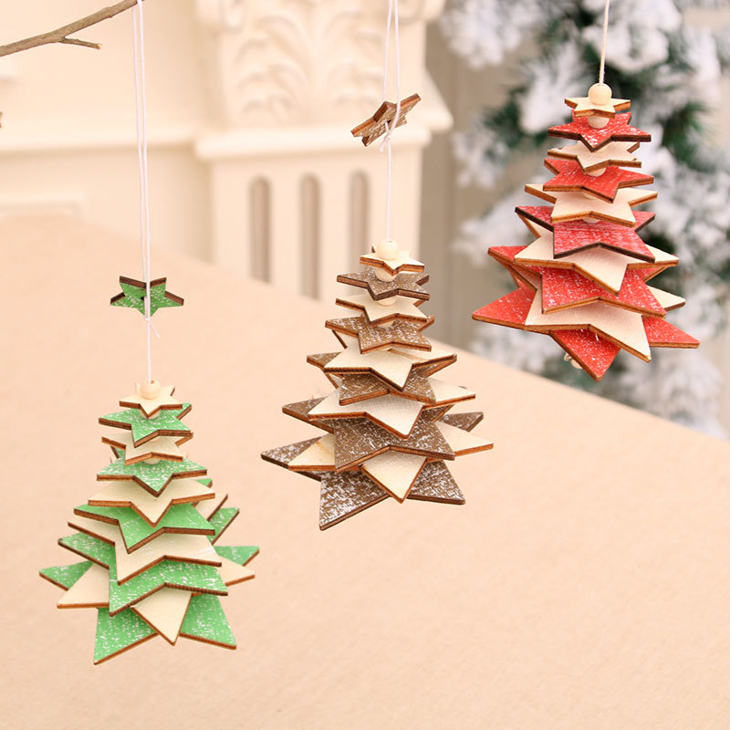 Christmas decorations wooden bell pendant wind chimes pendant Christmas tree three-dimensional small ornaments Christmas gifts