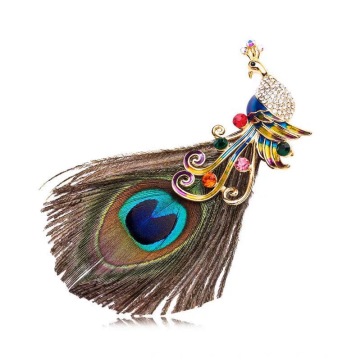 High-end Peacock Feather Brooch for Suit Coat Accessories