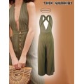 Sexy Deep V Ladies Backless gestreepte jumpsuit